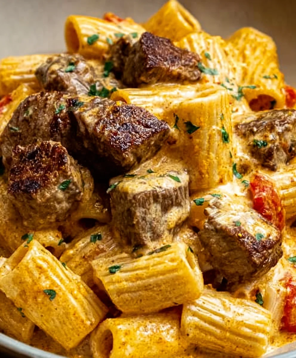 Cajun Steak Tips Rigatoni Parmesan Creamy Pasta