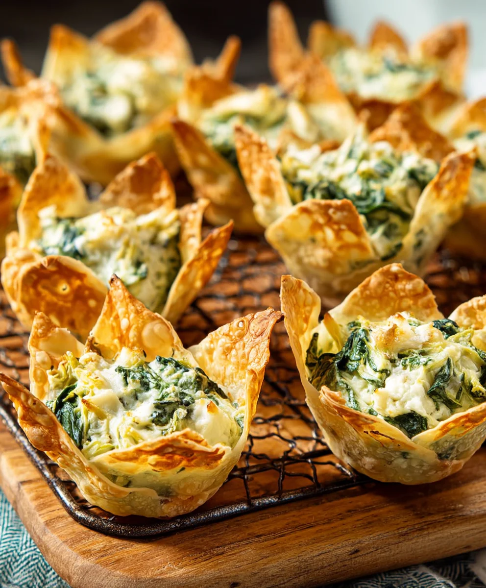 Spinach Artichoke Wonton Cups - Easy Appetizer