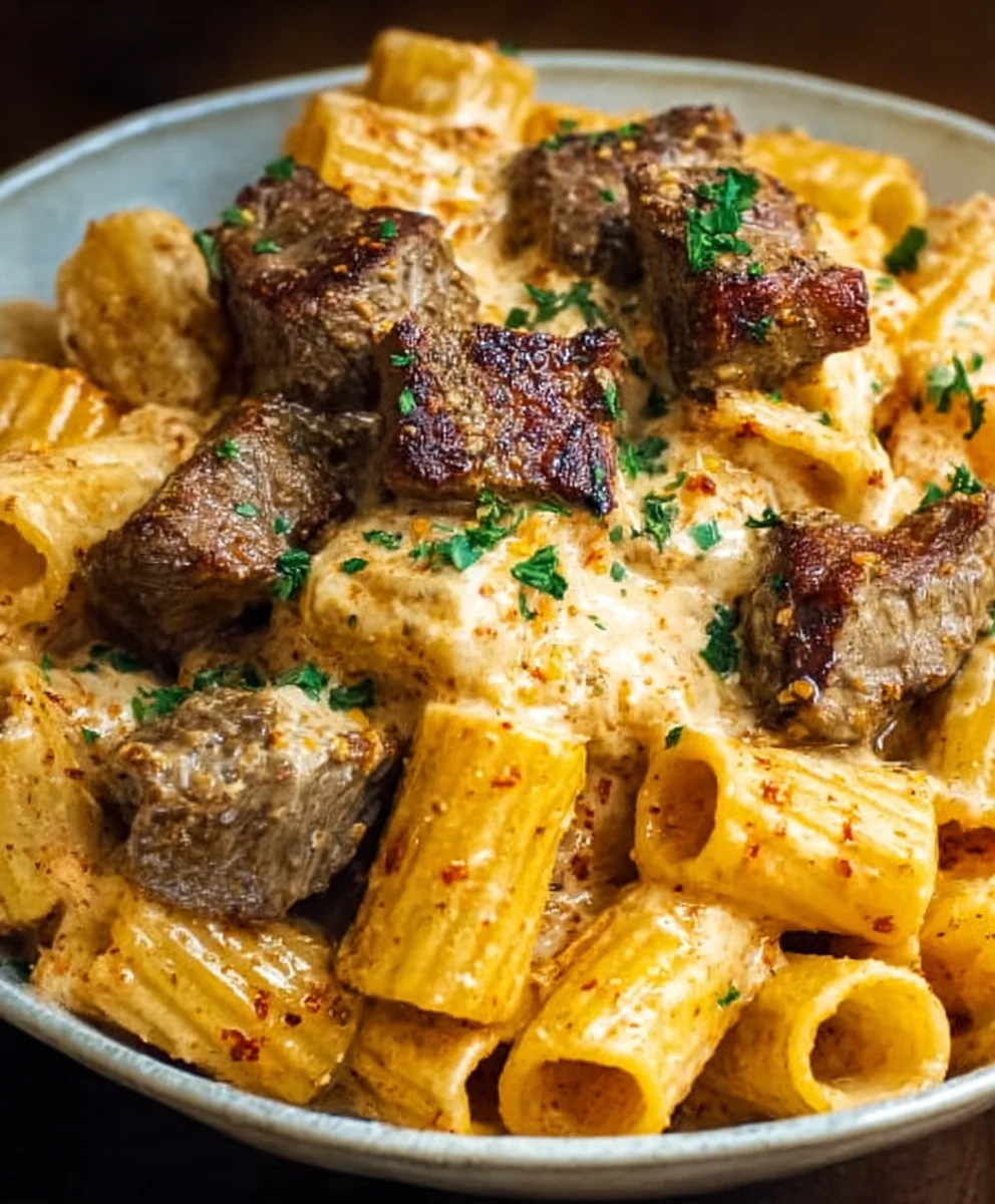 Cajun Steak Tips Rigatoni Parmesan Creamy Pasta