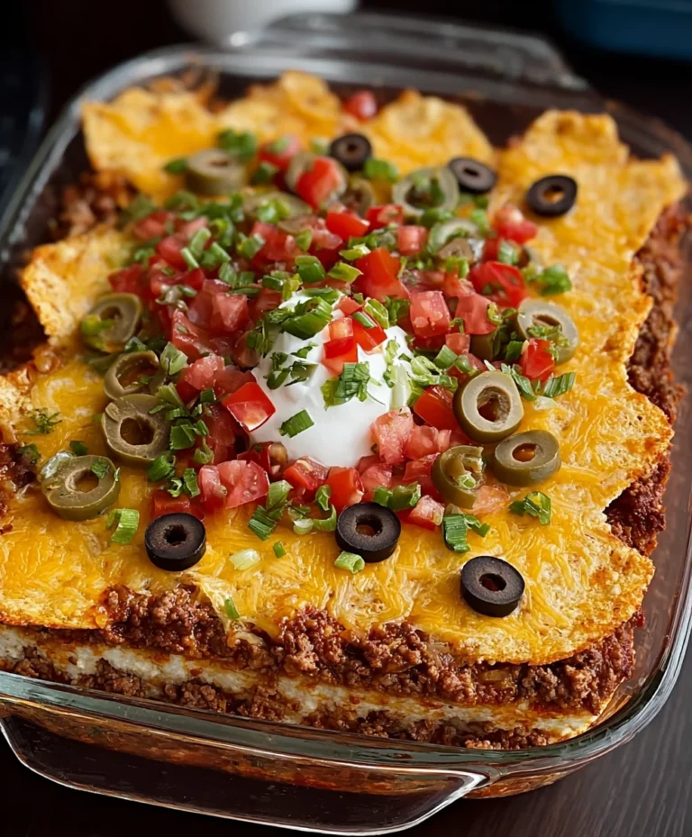 Easy Layered Taco Bake Beef Casserole Recipe