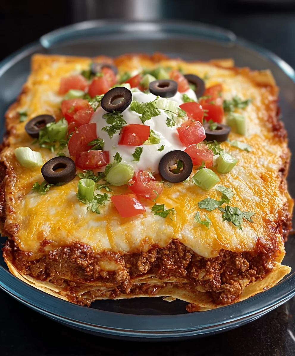 Easy Layered Taco Bake Beef Casserole Recipe