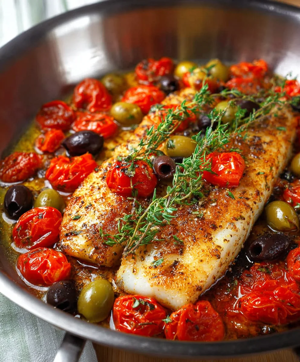 Easy Baked Fish with Tomatoes-Olives Recipe
