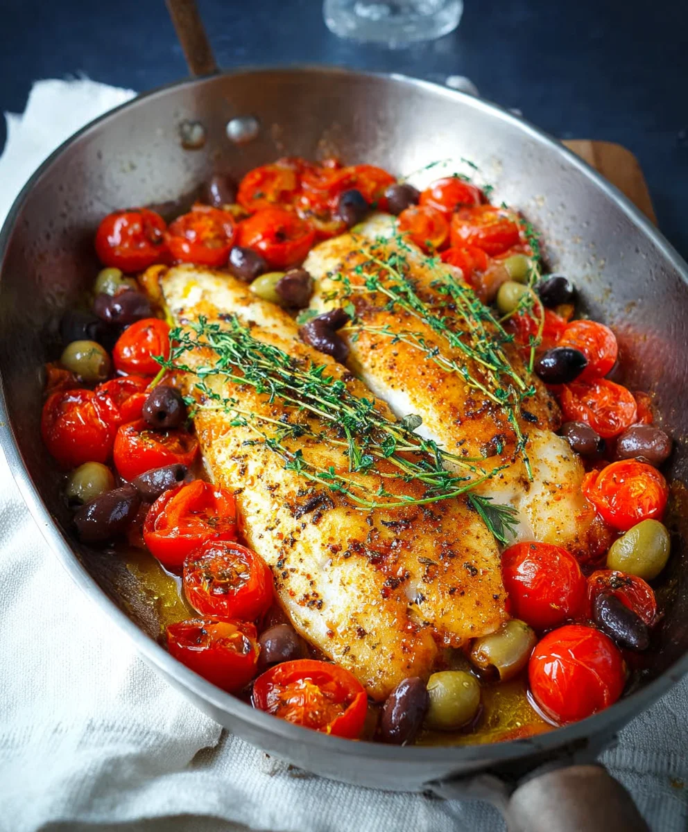Easy Baked Fish with Tomatoes-Olives Recipe