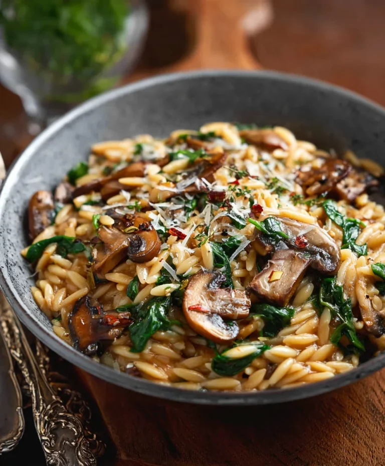 Spinach Mushroom Orzo – Easy Creamy Pasta Dish