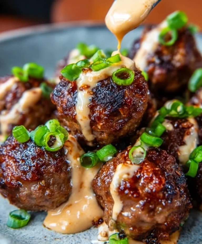 Korean BBQ Beef Meatballs Spicy Mayo Dip