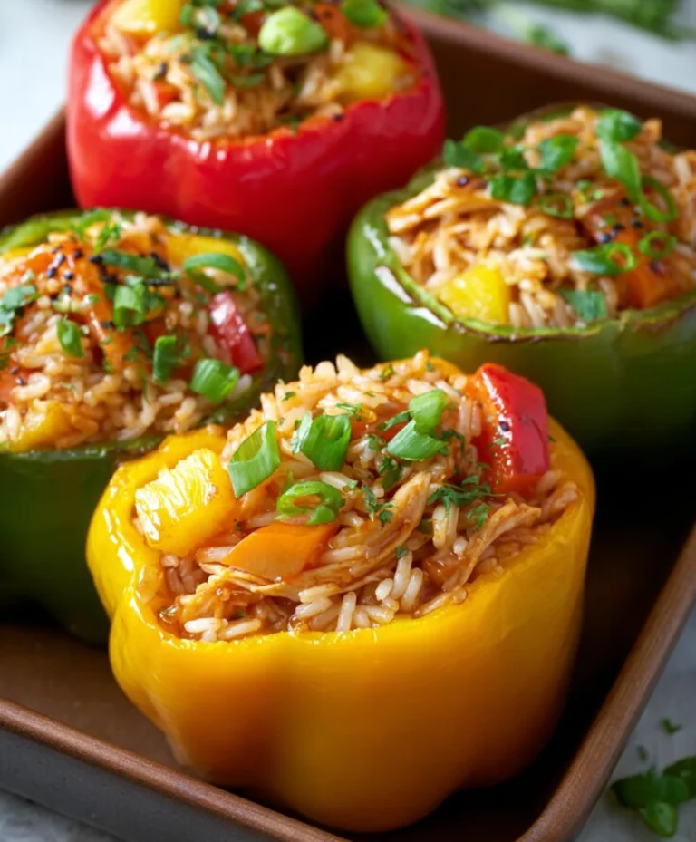 Teriyaki Pineapple Chicken Rice Stuffed Peppers Delight