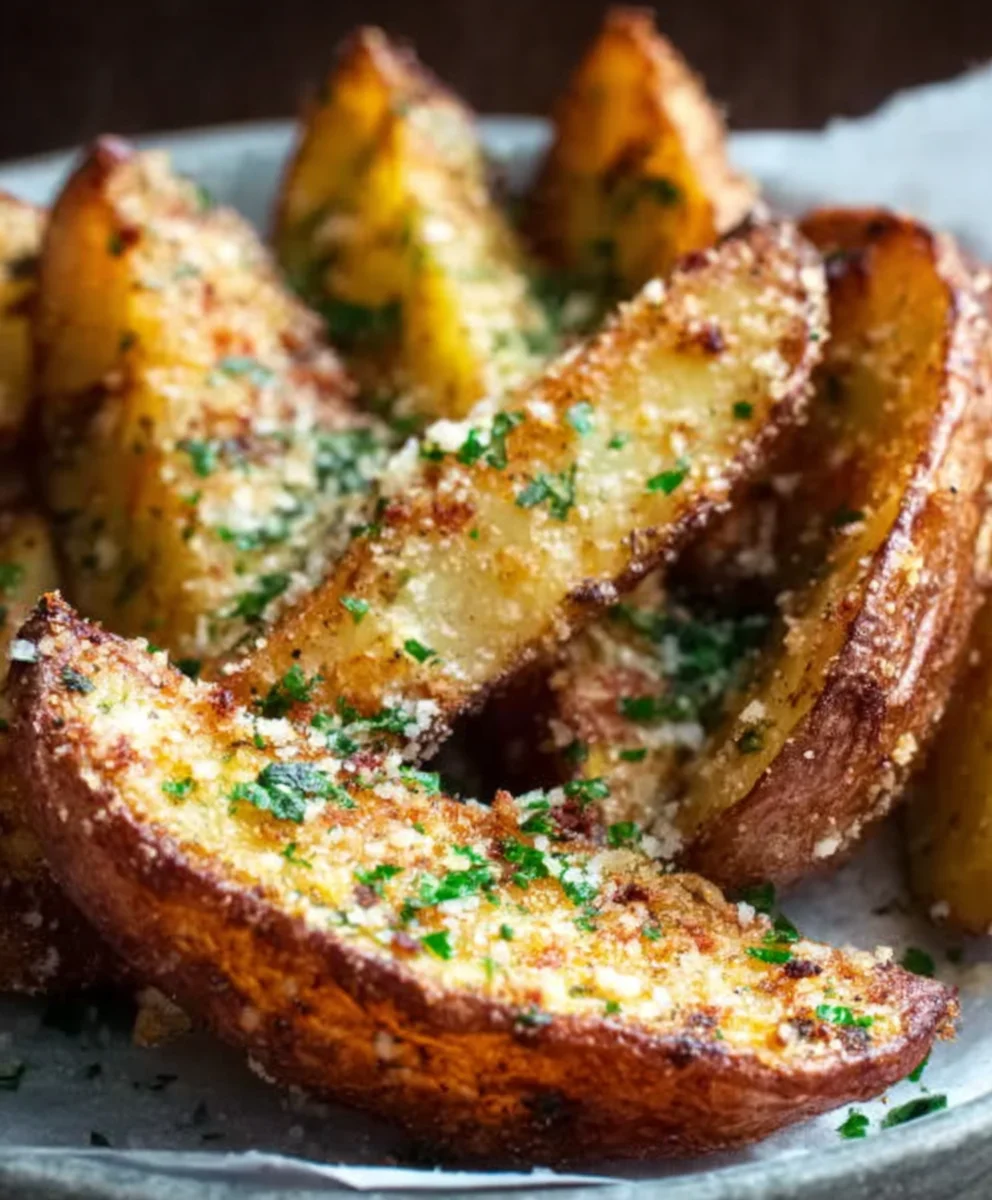 Garlic Parmesan Potato Wedges-Crispy Baked Delight