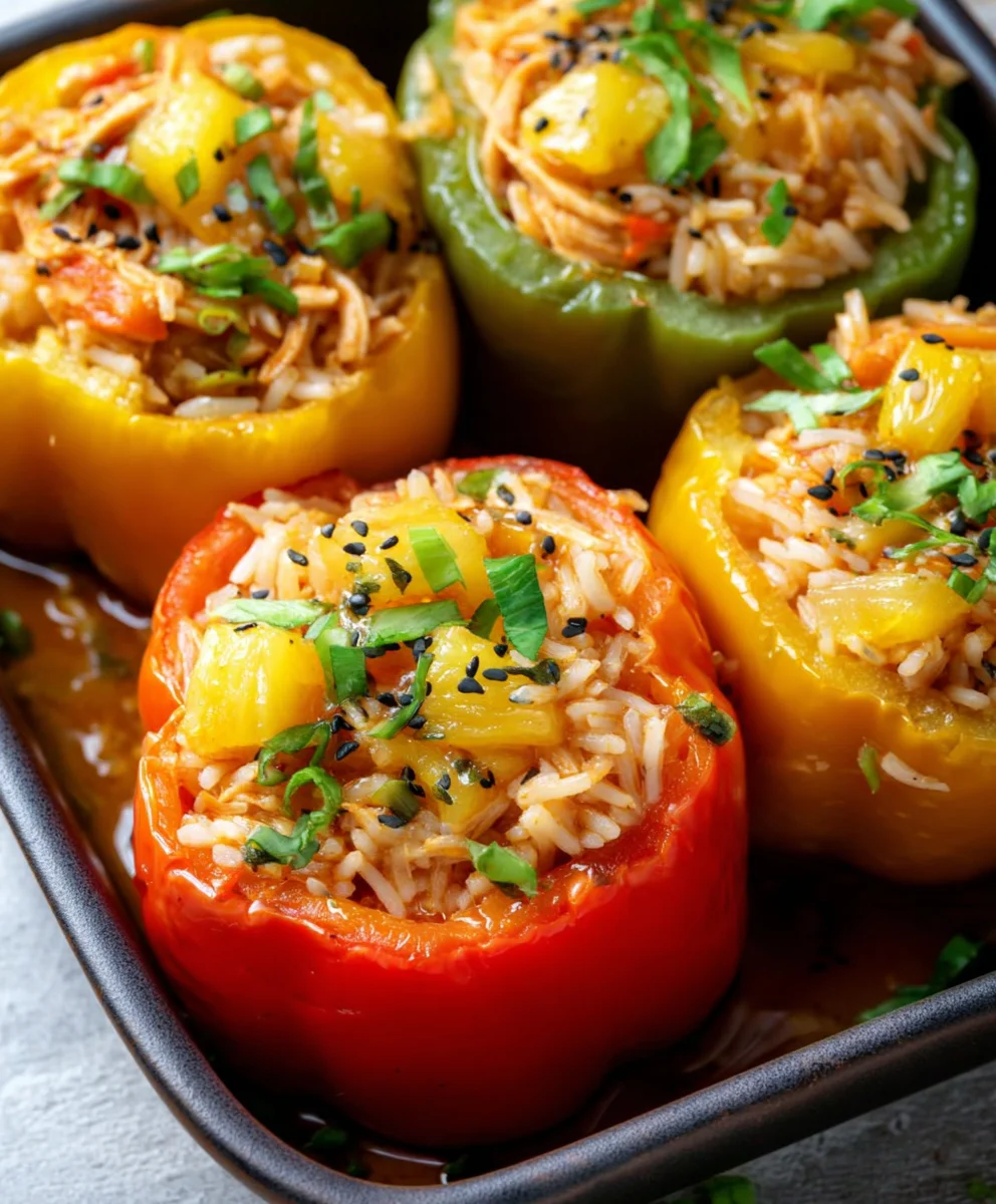 Teriyaki Pineapple Chicken Rice Stuffed Peppers Delight