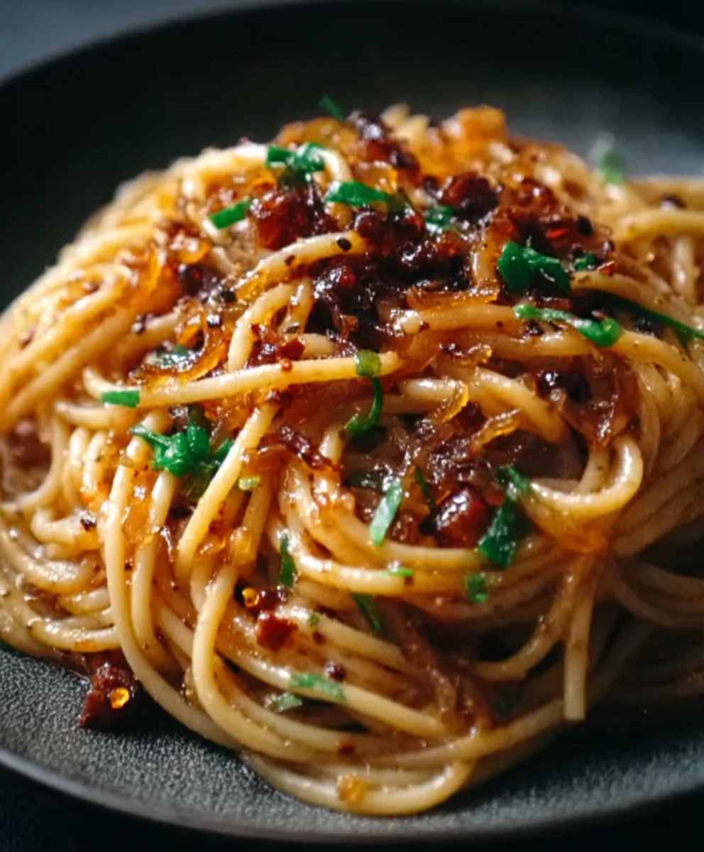 Caramelized Onion Chili Oil Pasta Recipe-Sweet Spicy Flavor