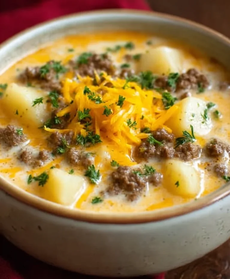 Cheesy Beef Beef Hamburger Potato Soup-Hearty & Delicious