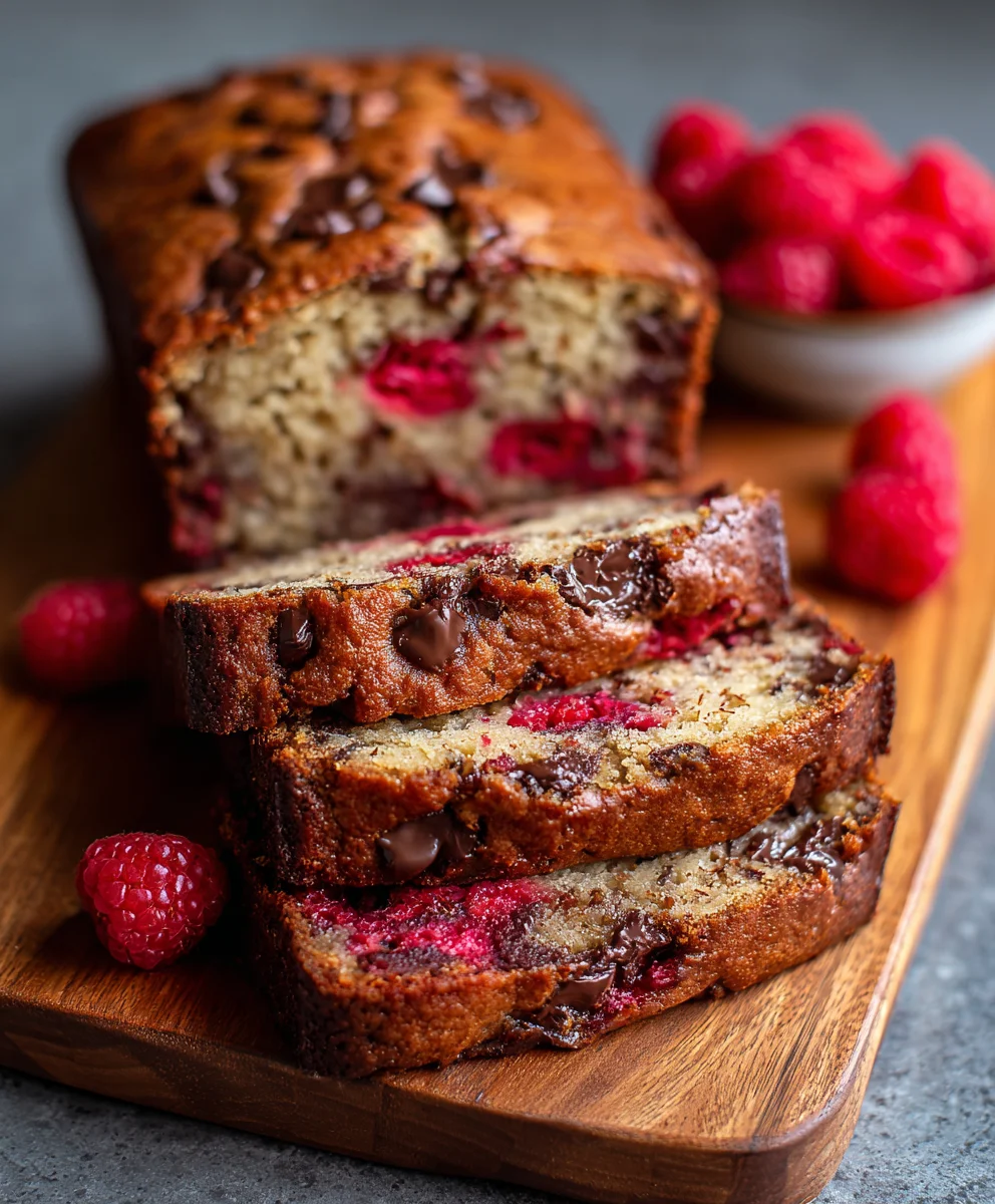 Raspberry Dark Chocolate Banana Bread Delight