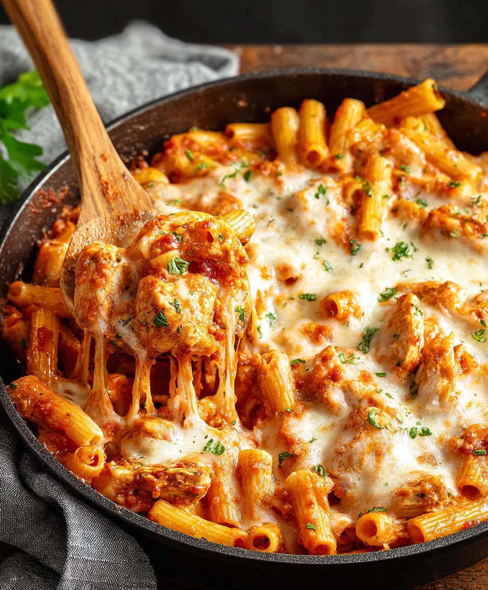 Easy Chicken Parmesan Pasta Skillet Dinner