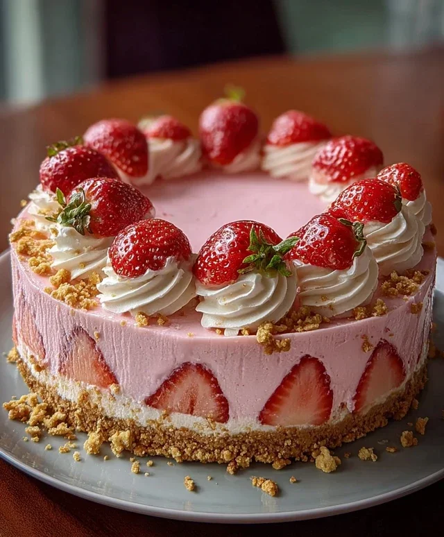 Pink Strawberry Crunch Cheesecake
