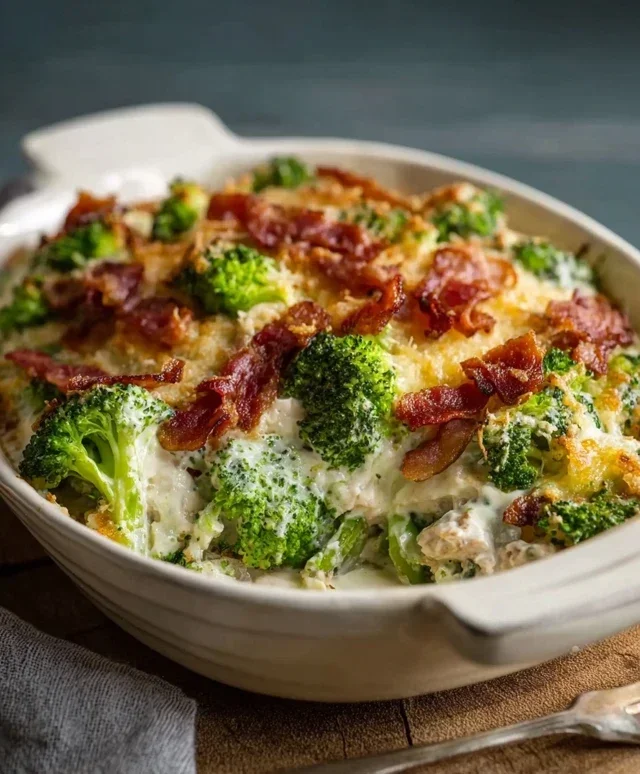 Creamy Low Carb Chicken Casserole with Broccoli and Beef Beef Bacon