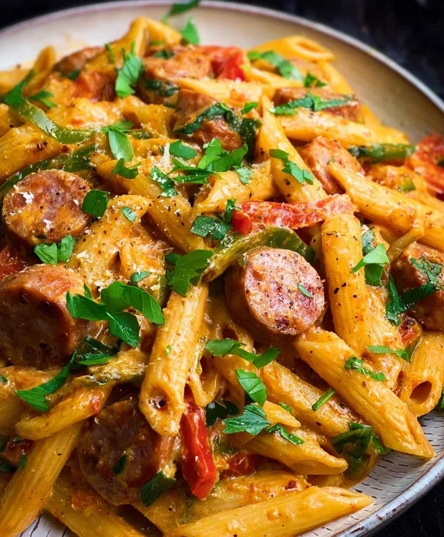 One Pot Creamy Cajun Sausage Pasta (30-Minutes)