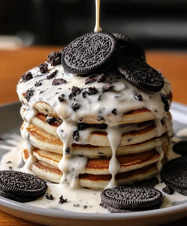 Oreo Pancakes with Cream Cheese Drizzle