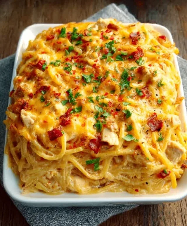 Spicy Southern Cheesy Chicken Spaghetti Casserole