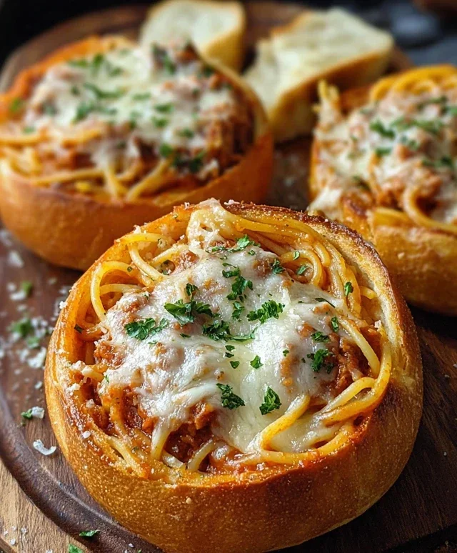Spaghetti Garlic Bread Bowls