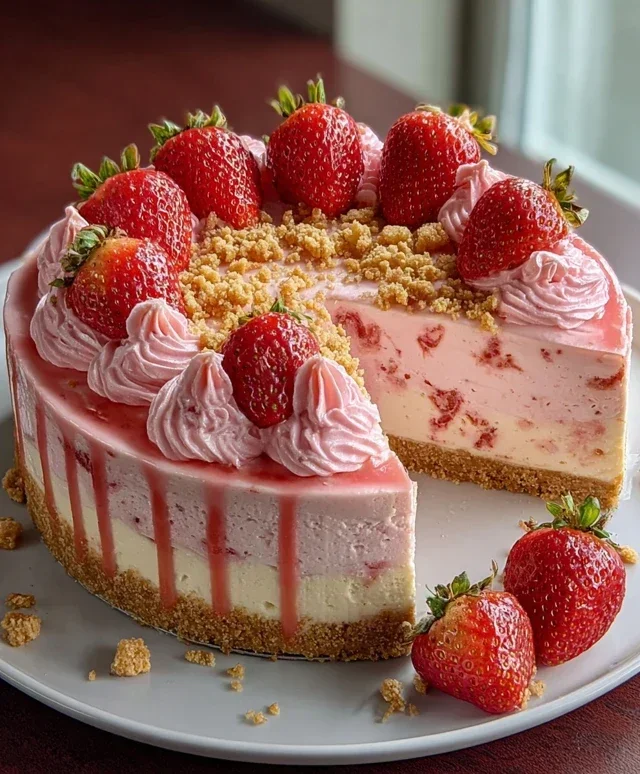 Pink Strawberry Crunch Cheesecake