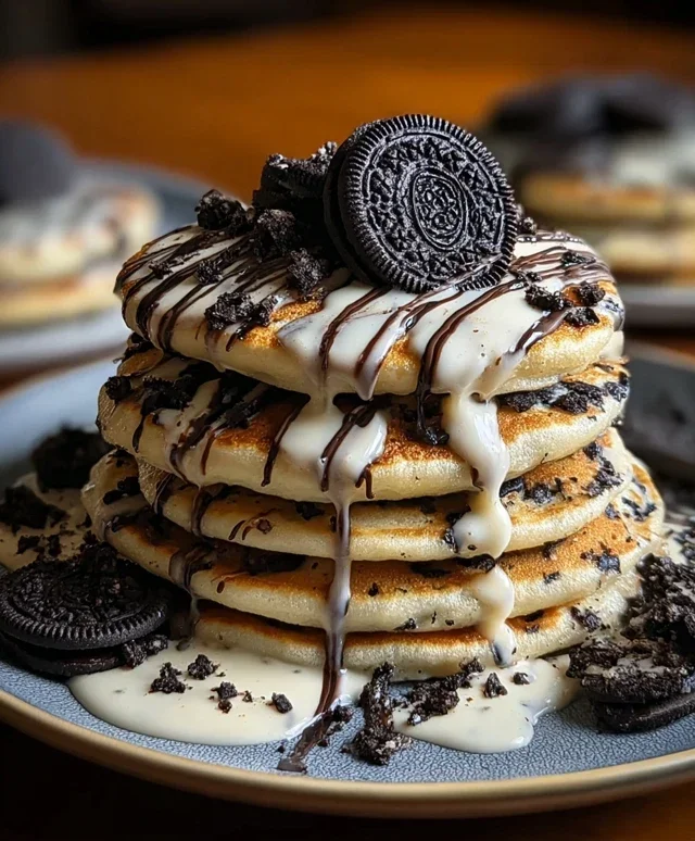 Oreo Pancakes with Cream Cheese Drizzle