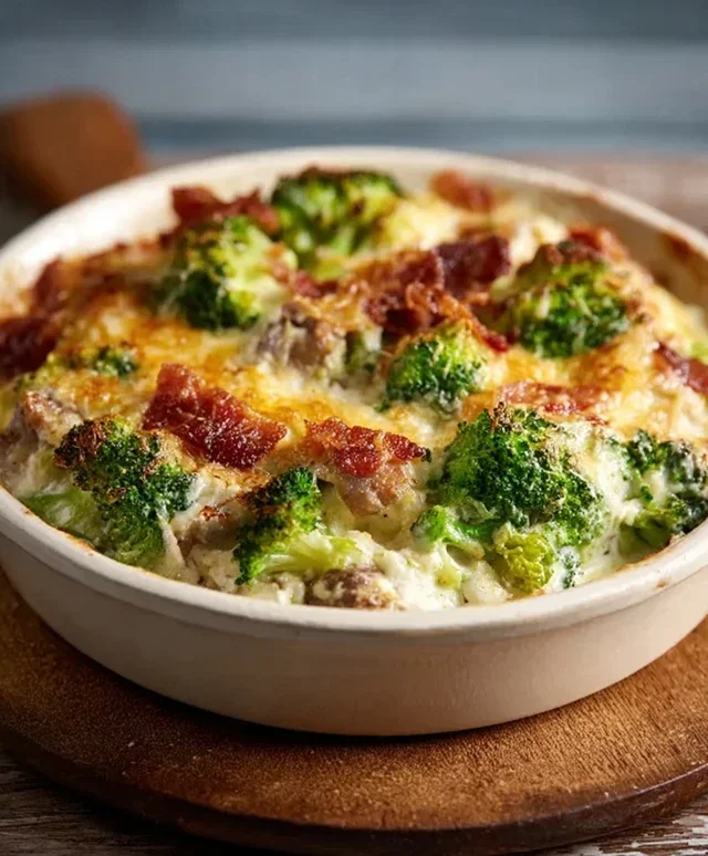 Creamy Low Carb Chicken Casserole with Broccoli and Beef Beef Bacon