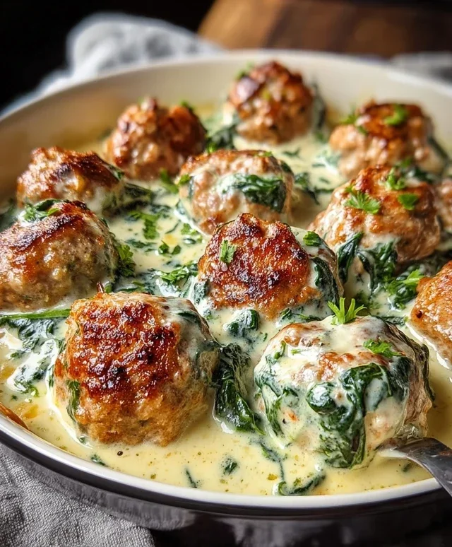 Southern Style Baked Chicken Ricotta Meatballs with Spinach Alfredo
