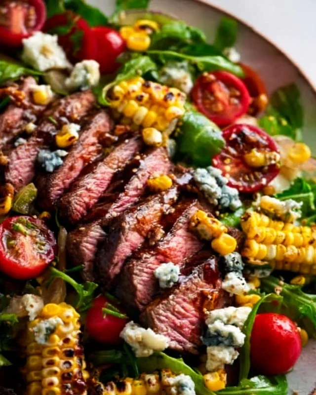 Balsamic Steak Gorgonzola Salad with Grilled Corn