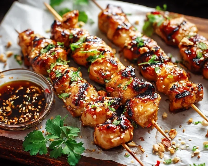 Easy Grilled Asian Chicken Skewers with Honey Garlic Sauce