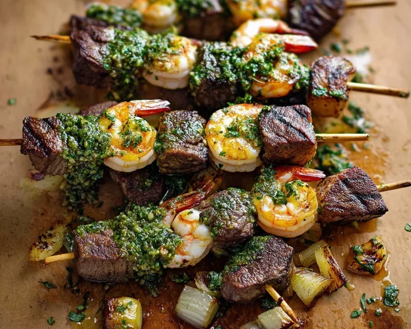 Surf and Turf Kabobs with Chimichurri Sauce