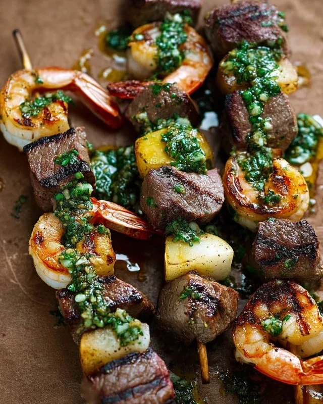 Surf and Turf Kabobs with Chimichurri Sauce