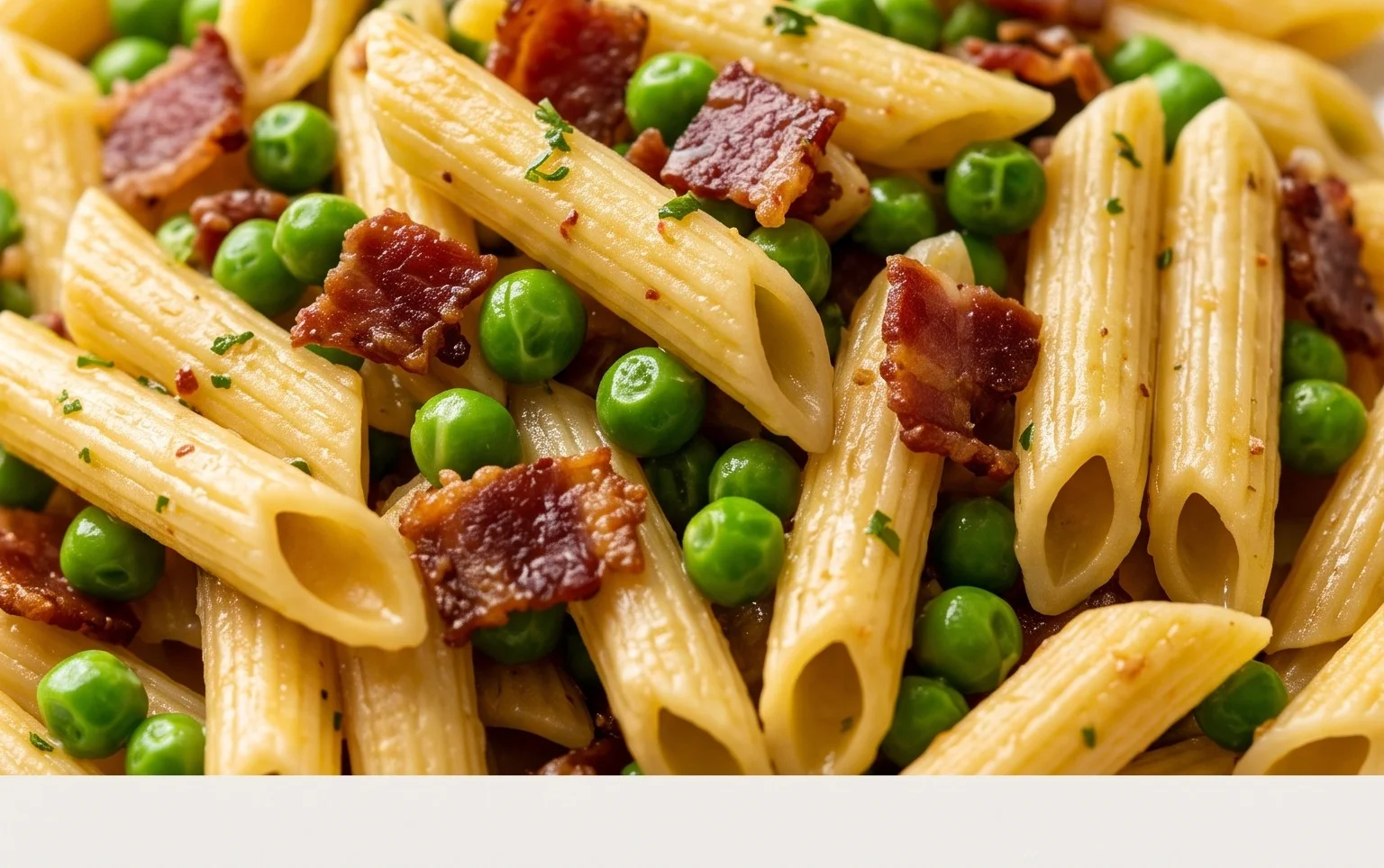 Penne Pasta, Peas and Beef Bacon