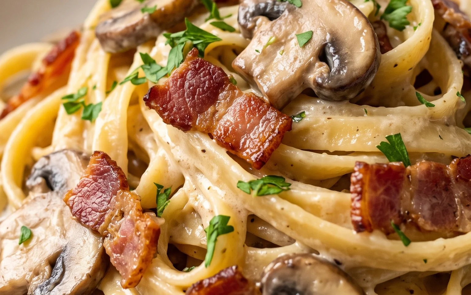 Creamy Beef Bacon and Mushroom Pasta