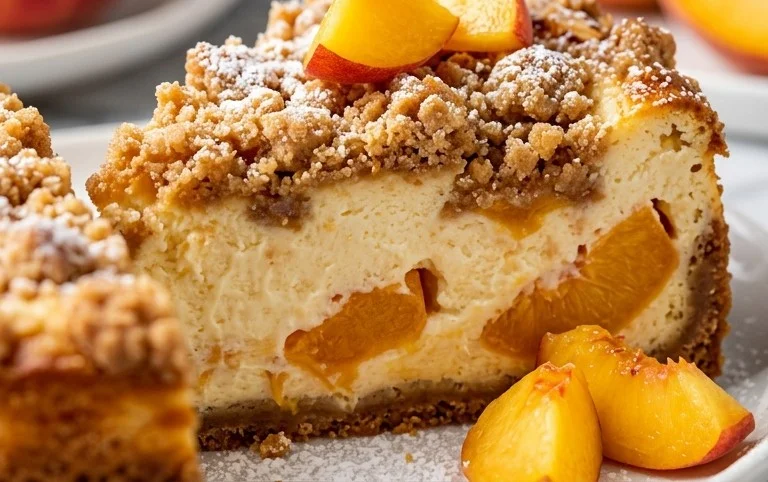 Peach Cream Cheese Cake with Streusel Topping