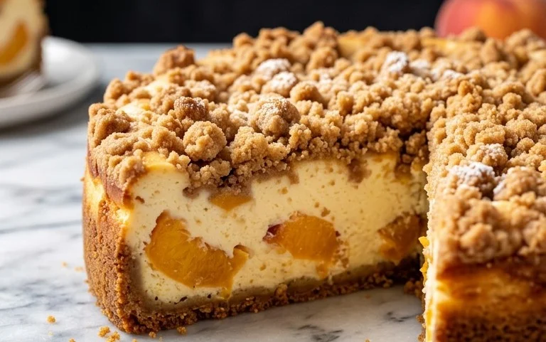 Peach Cream Cheese Cake with Streusel Topping