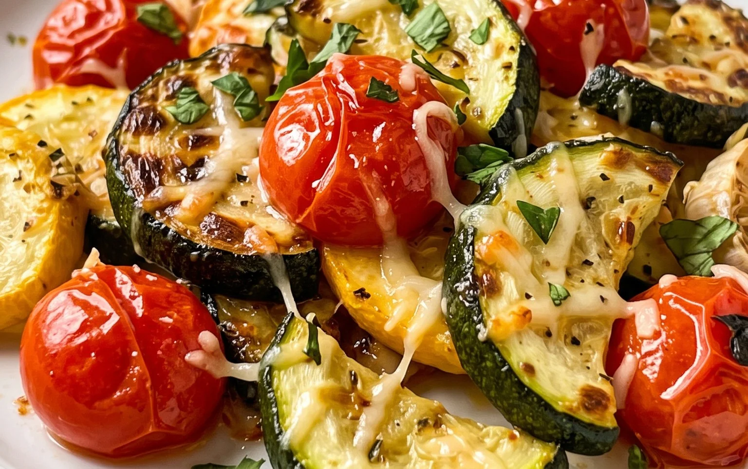 Roasted Garlic-Parmesan Zucchini, Squash and Tomatoes