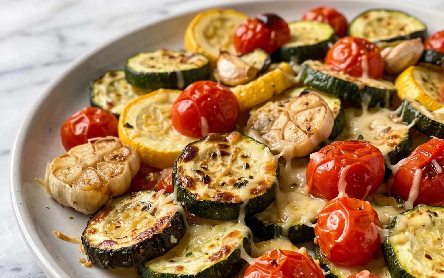 Roasted Garlic-Parmesan Zucchini, Squash and Tomatoes